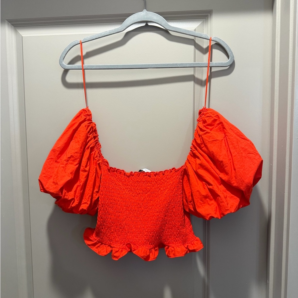 Zara Vibrant Red Puff Sleeve Crop Top
